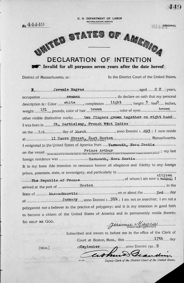 MAGRAS Louis Jeremie demande de nationalite