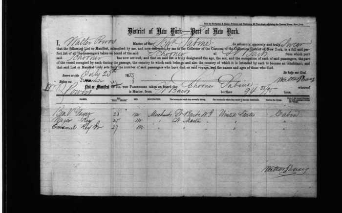 GUYER Benjamin Vancreussen SBH to NYC 1855