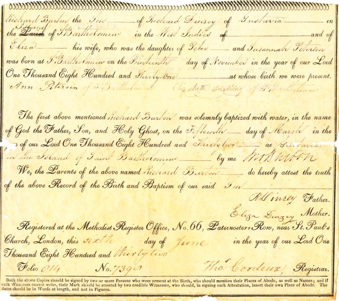 1832 - DINZEY RICHARD BURTON BAPHTEM