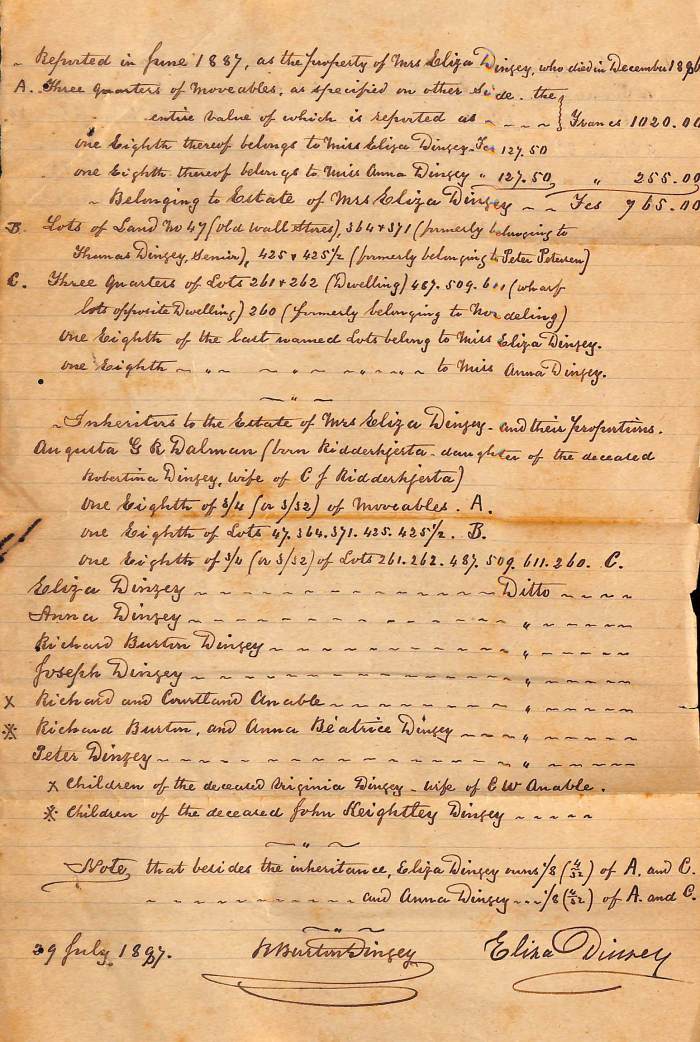 PETERSEN Eliza properties at her death page 1