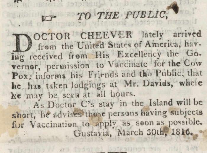 DOCTOR CHEEVER VACCINATION 1816