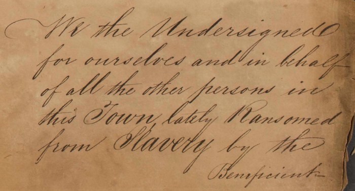 The &laquo;&nbsp;thank-you letter&nbsp;&raquo; written by the town&rsquo;s newly emancipated&nbsp;men